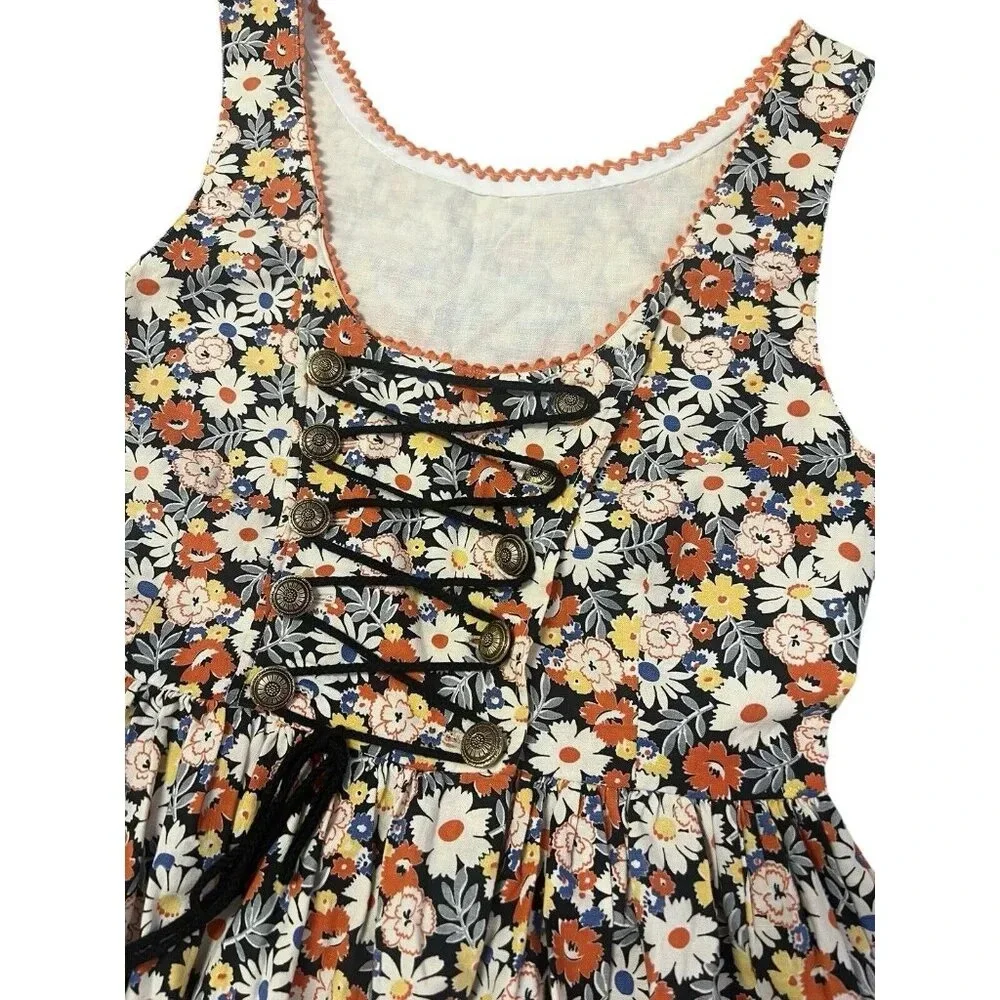 Vtg Retro Gogo Dress Floral 60s 70s Cottagecore Milkmaid Mini Small Handmade - Picture 14 of 16
